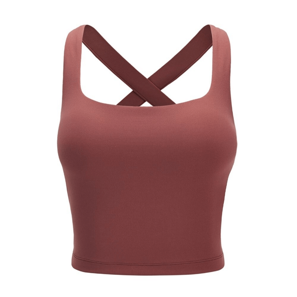 Women's Sexy Cross Back Running Tank Top in red, featuring breathable fabric for high-intensity workouts and yoga.